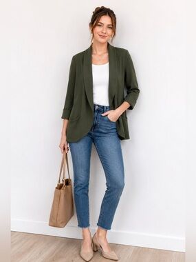 French Mauve Blazer/Cardigan – Olive Green – Size M